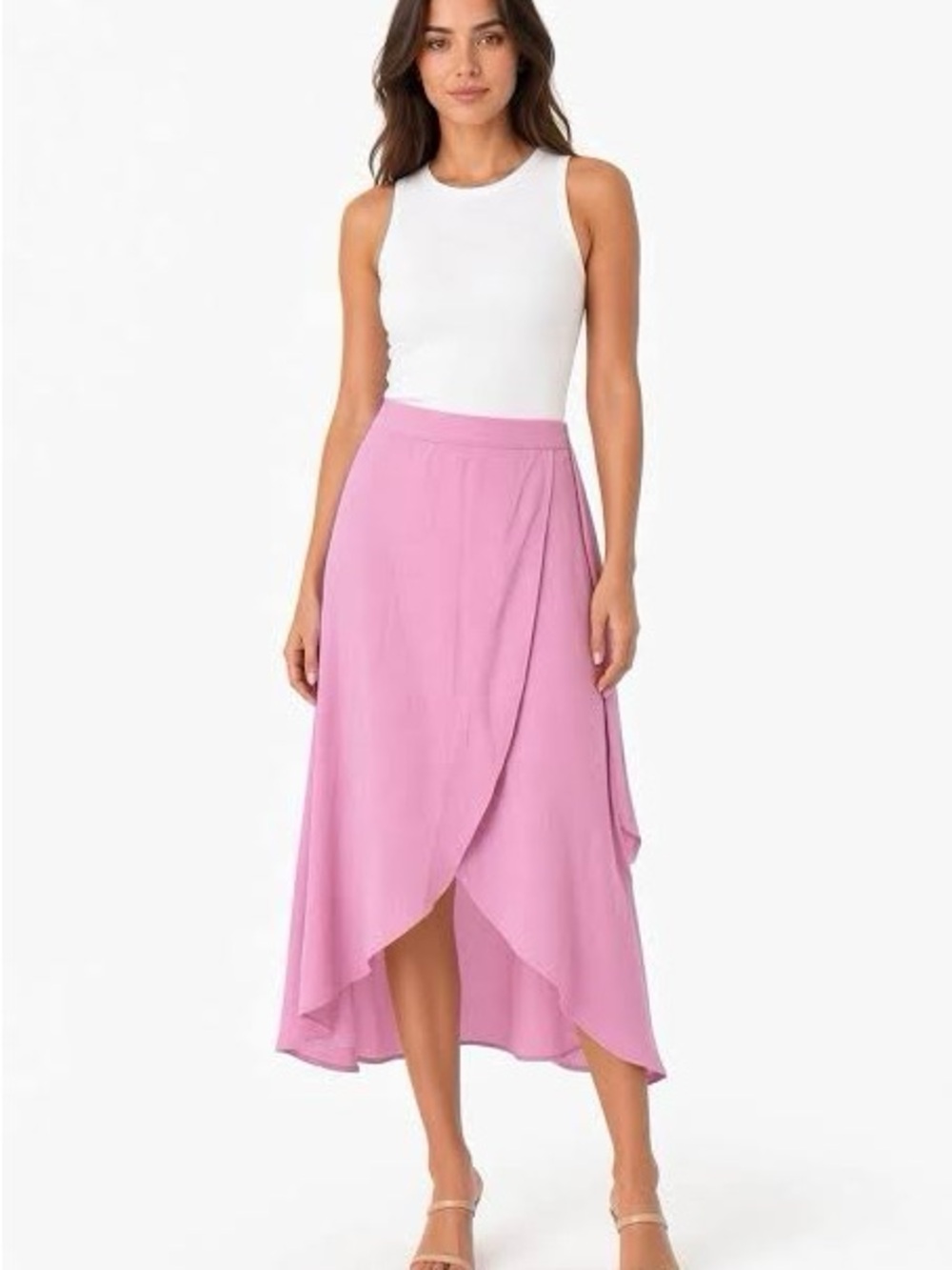 Pink wrap midi skirt
